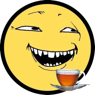 😆 emoji, meme, smirk, tea, cup, trollface telegram sticker
