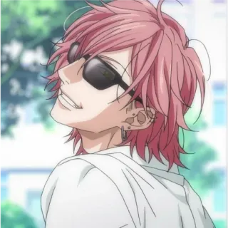 😏 Anime, Masculino, Óculos de sol, Cabelo rosa, Brincos telegram sticker