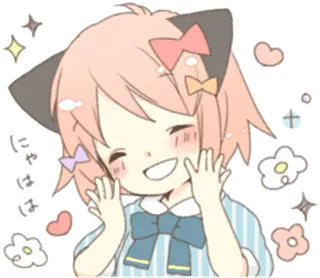 😍 にゃはは Anime, Orelhas de gato, Fofo, Kawaii, Garota, Brilho telegram sticker
