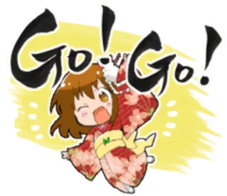 🚄 Go! Go! Anfeuerung, Motivation, Anime, Cartoon, Mädchen, Kimono telegram sticker