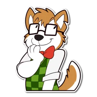 😆 Dibujo animado, Perro, Antropomórfico, Gafas, Pajarita, Chaleco, Lindo telegram sticker