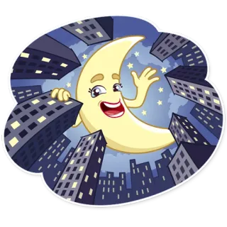 🌜 Mond, Stadt, Nacht, Sterne, Himmel, Cartoon telegram sticker