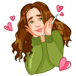 🥰 mulher, menina, corações, amor, desenho animado, adesivo, desenho, arte telegram sticker