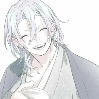 🪄 Anime, Sourire, Joyeux, Homme, Personnage, Cheveux blancs, Art whatsapp sticker