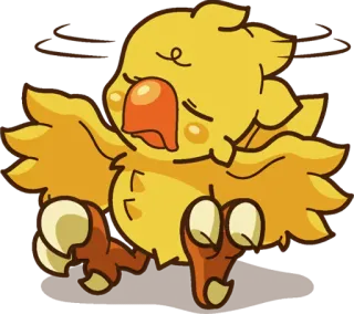 😣 โชโคโบะ, นก, สีเหลือง, เหนื่อย, การ์ตูน telegram sticker