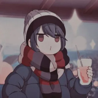 🥤 Rin Shima Yuru Camp Anime, Charakter, Winter, Getränk, Süß, Schal, Mütze telegram sticker