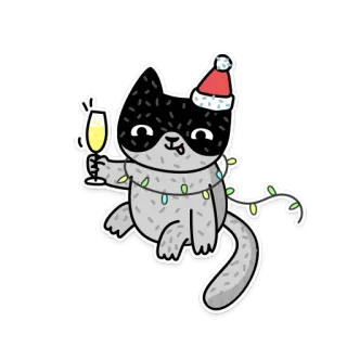 🥂 고양이, 크리스마스, 휴일, 축하, 파티, 샴페인 telegram sticker