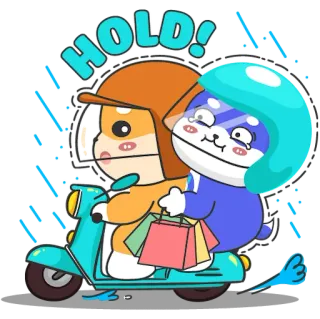 💪 HOLD! мотоцикл, милые, животные, шопинг, шлем, каваий, наклейка telegram sticker