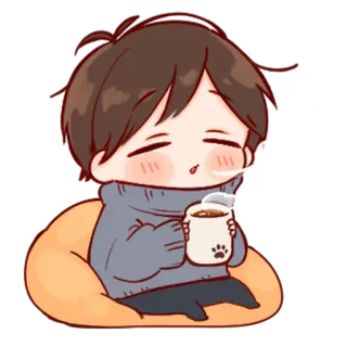 💞 mono, café, kawaii, chibi, anime, relajante, cálido whatsapp sticker