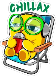⛱ CHILLAX Emoji, Relax, Rilassante, Estate, Spiaggia, Occhiali da sole, Bevanda telegram sticker