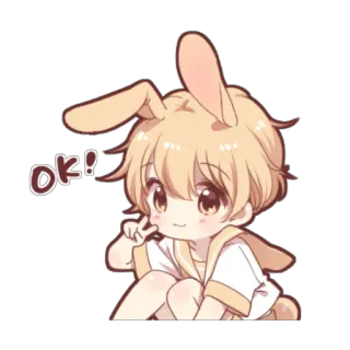 😊 ok! น่ารัก, กระต่าย, อนิเมะ, การ์ตูน, คาวาอิ, โอเค, สัญลักษณ์สันติภาพ whatsapp sticker