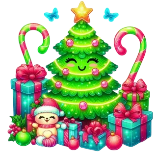 🎄 คริสต์มาส, ต้นคริสต์มาส, ของขวัญ, วันหยุด, น่ารัก, รื่นเริง, การ์ตูน, เทศกาลวันหยุด whatsapp sticker