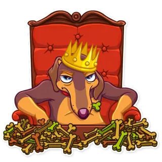👑 หมา, ดัชชุน, พระราชา, มงกุฎ, บัลลังก์, กระดูก, สัตว์เลี้ยง, สัตว์ telegram sticker