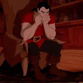 🥀 Gaston Beauty and the Beast Gaston, Disney, Beauty and the Beast, cartoon, animation, sitting, thinking telegram sticker
