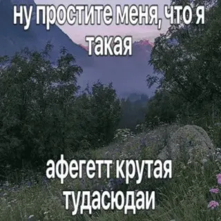 🙄 Ну простите меня, что я такая афегетт крутая тудасюдаи nature, landscape, meme, russian, scenery, funny, text overlay telegram sticker