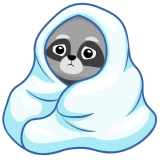 🛏 guaxinim, cobertor, fofo, animal, desenho animado, triste, enrolado telegram sticker