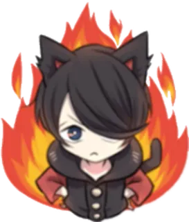 👿 Аниме, Котомальчик, Огонь, Наклейка, Мультфильм, Персонаж whatsapp sticker
