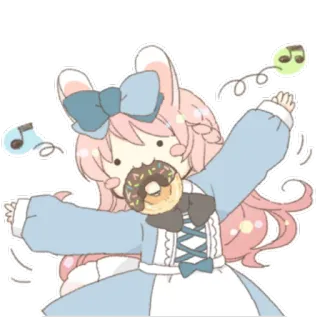 🍩 аниме, милый, пончик, кролик, девушка, розовые волосы, музыка telegram sticker