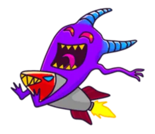 🌠 Monster, Rakete, Cartoon, Fantasy, Lila, Fliegend, Teufel whatsapp sticker
