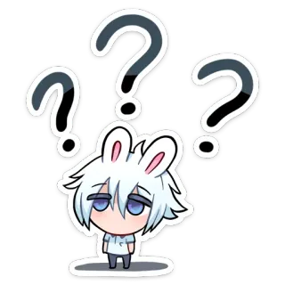 ❓ Point d'interrogation, Oreilles de lapin, Style anime, Pensif, Confus, Chibi telegram sticker
