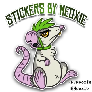 🐁 STICKERS BY MEOXIE pegatina, rata, punk, dibujo animado, animal, mascota, roedor, pelo verde telegram sticker