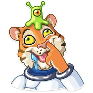 🤤 tigre, alieno, cartone animato, divertente, sciocco, tuta spaziale telegram sticker