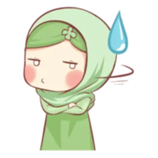 😓 хиджаб, девушка, милый, мультик, зеленый, аниме, выражение telegram sticker