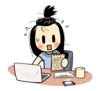 😵 cartoon, laptop, working, office, checklist, student, desk, worried telegram sticker