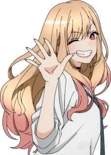 👋 garota anime, acenando, cabelo loiro, fofa, desenho animado telegram sticker