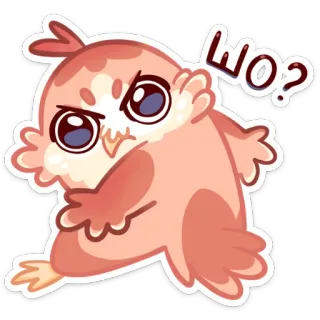 😠 Wo? oiseau, hibou, mignon, dessin animé, en colère, confus, question whatsapp sticker