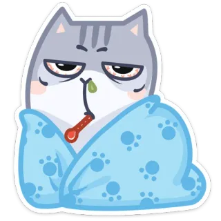 🤒 gato, doente, doente, termômetro, resfriado, gripe, adesivo whatsapp sticker