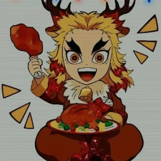 ☄ Rengoku Demon Slayer 动漫, 圣诞节, 驯鹿, 炼狱, 鬼灭之刃, 食物, 节日 telegram sticker
