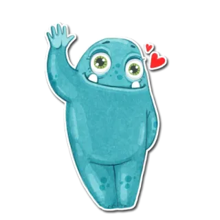 👋 mostro, cartoni animati, carino, che saluta, cuori, adesivo whatsapp sticker