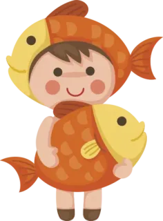 😟 kartun, ikan, anak, kostum, oranye, imut, ilustrasi telegram sticker
