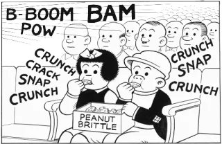 🎬 B-BOOM BAM
POW
PEANUT BRITTLE
CRUNCH
CRACK
SNAP comic, vintage, eating, peanut brittle, cartoon, retro telegram sticker