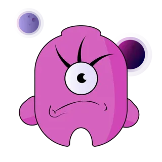 😒 monster, alien, bermata satu, imut, ungu, kartun, luar angkasa, marah, lucu whatsapp sticker