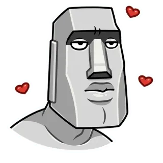 ❤️ Moai, Isola di Pasqua, Testa di pietra, Emoji, Cartone animato, Amore, Cuori telegram sticker