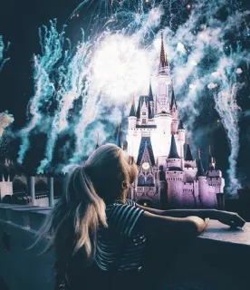 🎶 château, feu d'artifice, nuit, femme, Disney, conte de fées, fantaisie telegram sticker