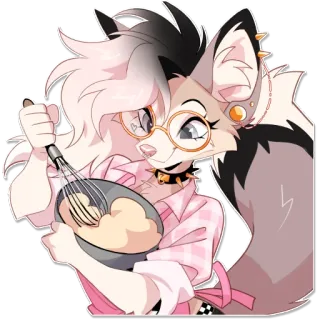 🥣 furry, anthropomorphic, baking, cooking, whisk, pink, glasses, cute whatsapp sticker