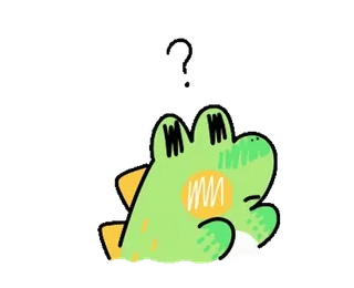 ❗ dinosaurio, dibujos animados, verde, mono, signo de interrogación, pegatina whatsapp sticker