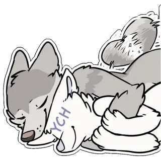 ☁️ YCH wolf, slapen, hond, dier, schattig telegram sticker