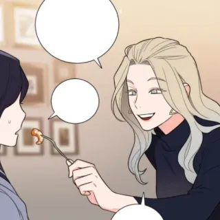 🧁 dibujos animados, mujer, conversación, bocadillo, comida whatsapp sticker