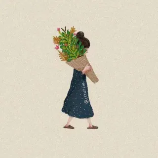 💐 @ottokim женщина, цветы, букет, искусство, иллюстрация, рисунок, платье, человек telegram sticker