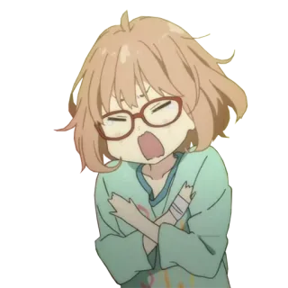 ❌ Mirai Kuriyama Kyoukai no Kanata anime, girl, glasses, cute, kawaii, Mirai Kuriyama, Kyoukai no Kanata whatsapp sticker