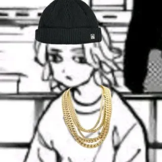 😒 anime, person, gold chains, beanie, drawing whatsapp sticker