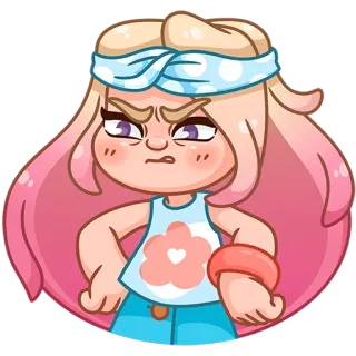 😒 kreskówka, dziewczyna, zła, wyraz, postać, naklejka telegram sticker