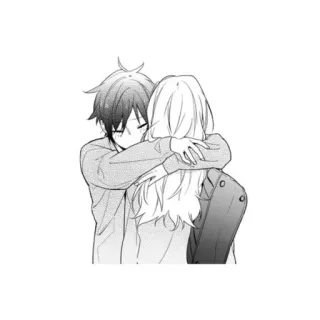 💞 Anime, Manga, Couple, Câlin, Romance, Noir et blanc telegram sticker