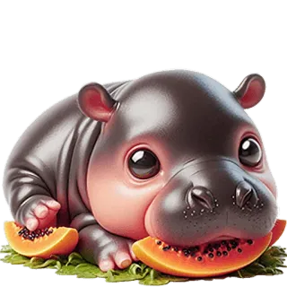 🥝 カバ, カバ, かわいい, 動物, 漫画, フルーツ, パパイヤ, 愛らしい whatsapp sticker