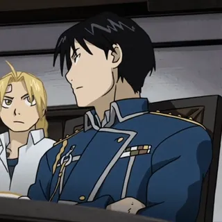 💙 Roy Mustang Fullmetal Alchemist Roy Mustang, Fullmetal Alchemist, anime, annoyed, frown, unimpressed, reaction telegram sticker