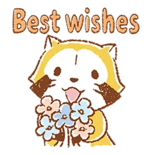 💐 Best wishes meilleurs voeux, salutation, tanuki, animal, fleurs, mignon telegram sticker